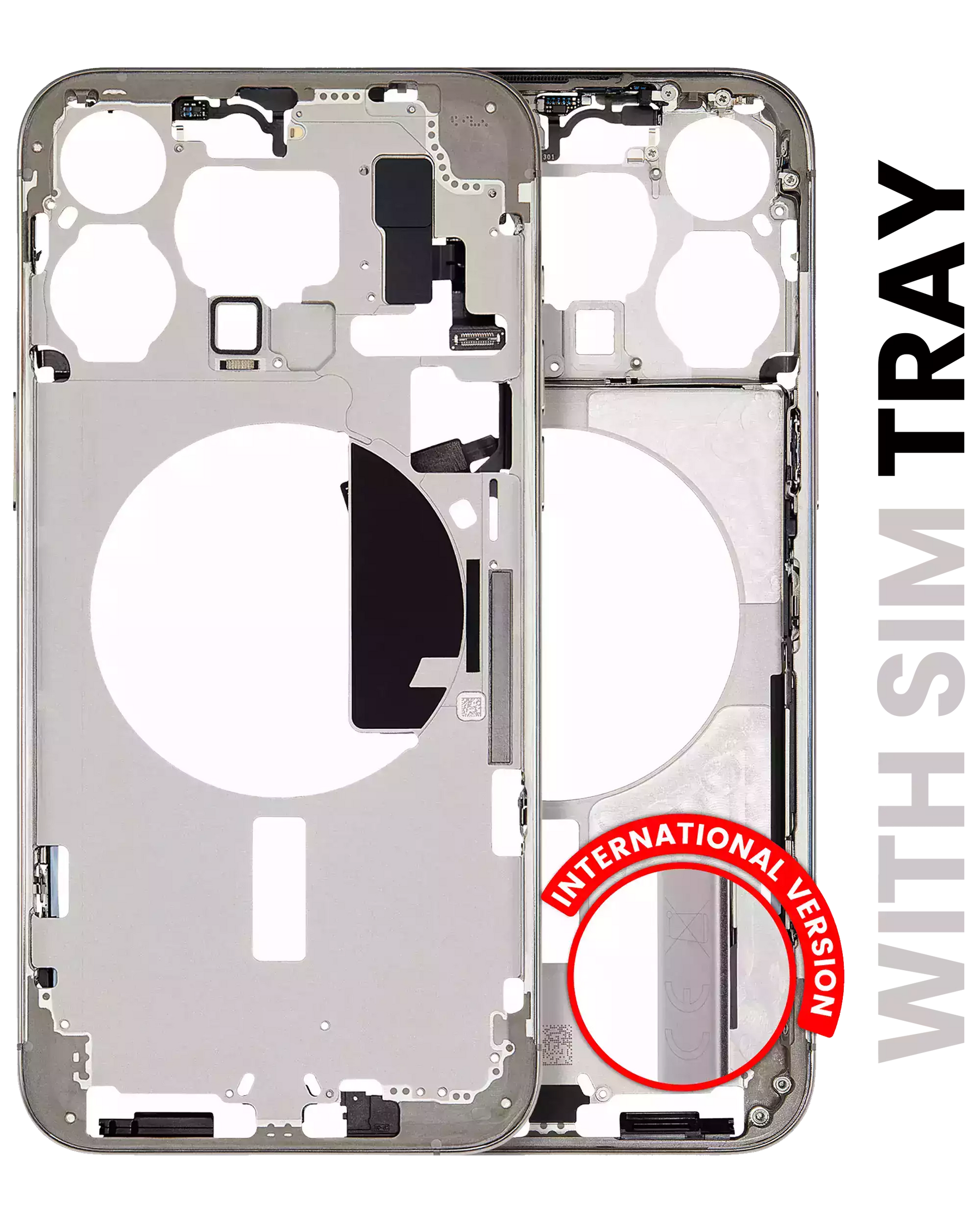 Mid-Frame Housing With Power And Volume Button Compatible For iPhone 15 Pro Max (International Version) (Used OEM Pull: Grade A) (Natural Titanium)
