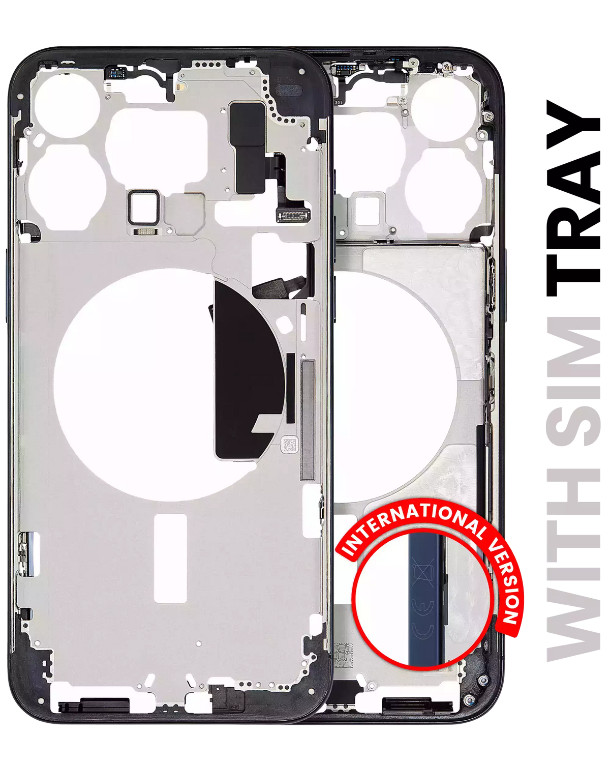 Mid-Frame Housing With Power And Volume Button Compatible For iPhone 15 Pro Max (International Version) (Used OEM Pull: Grade A) (Blue Titanium)