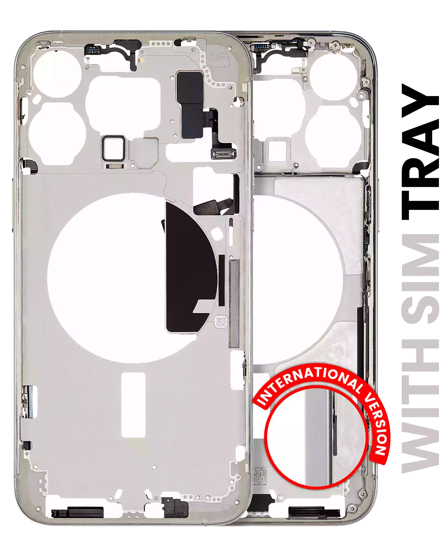 Mid-Frame Housing With Power And Volume Button Compatible For iPhone 15 Pro Max (International Version) (Used OEM Pull: Grade A) (White Titanium)