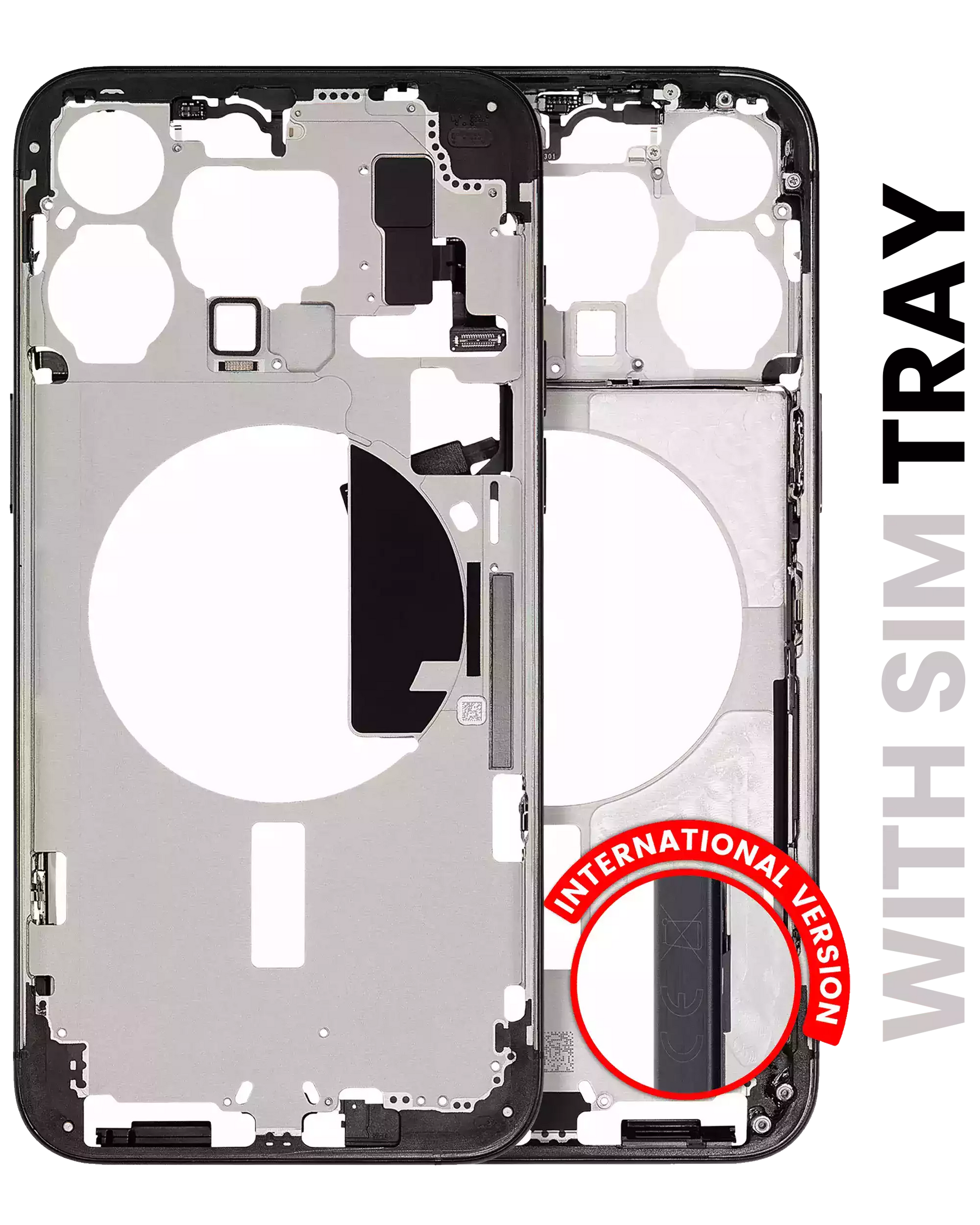 Mid-Frame Housing With Power And Volume Button Compatible For iPhone 15 Pro Max (International Version) (Used OEM Pull: Grade A) (Black Titanium)