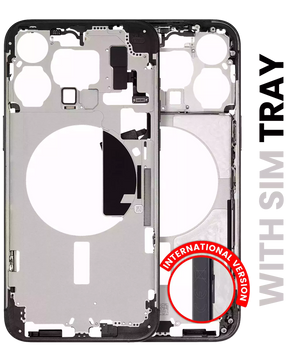 Mid-Frame Housing With Power And Volume Button Compatible For iPhone 15 Pro Max (International Version) (Used OEM Pull: Grade A) (Black Titanium)