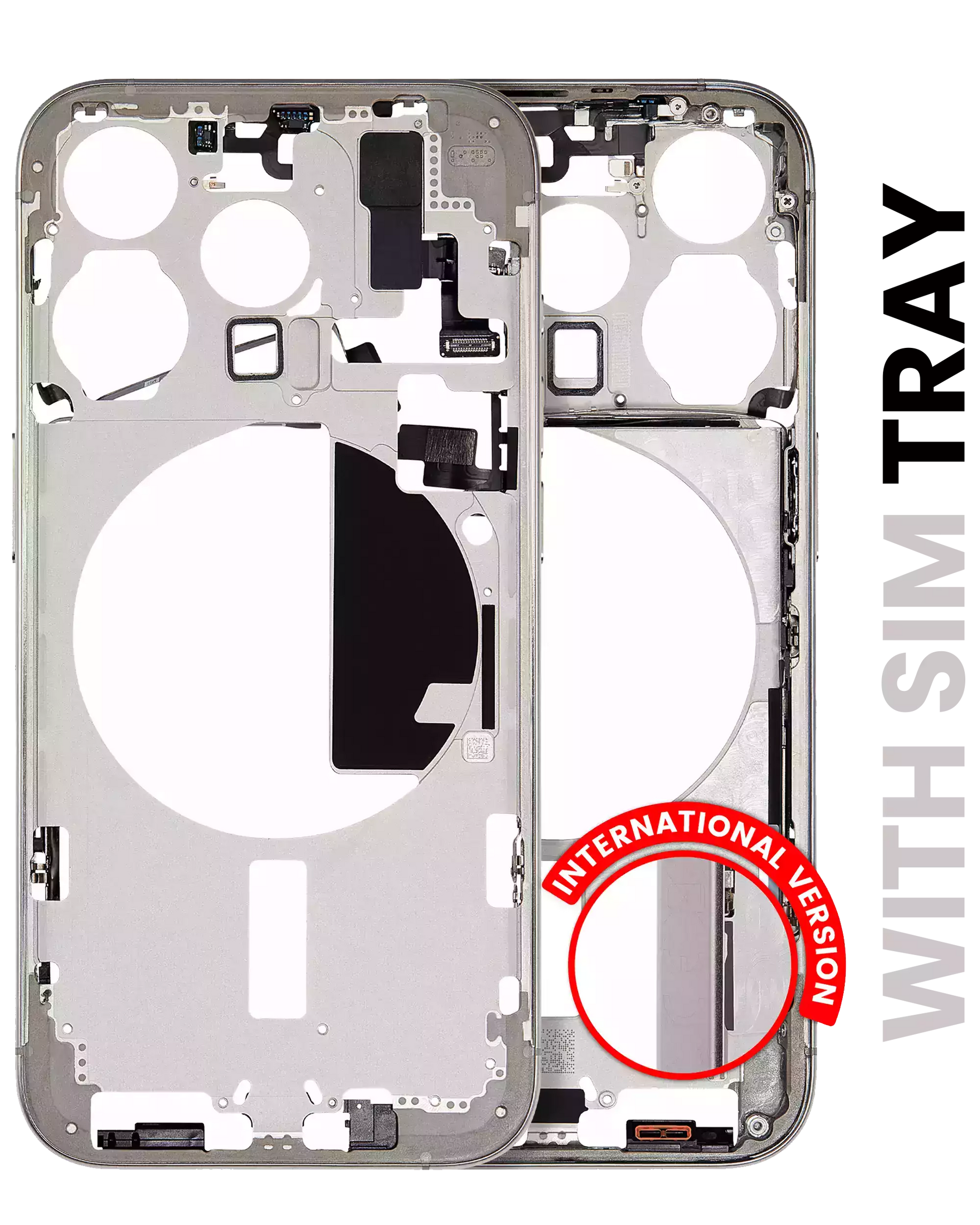 Mid-Frame Housing With Power And Volume Button Compatible For iPhone 15 Pro (International Version) (Used OEM Pull: Grade A) (Natural Titanium)