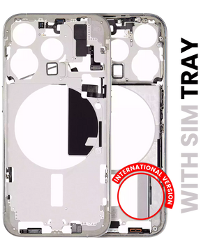 Mid-Frame Housing With Power And Volume Button Compatible For iPhone 15 Pro (International Version) (Used OEM Pull: Grade A) (White Titanium)