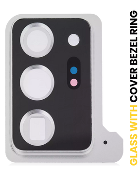 Replacement Back Camera Lens With Cover Bezel Ring Compatible For Samsung Galaxy Note 20 Ultra (Mystic White)