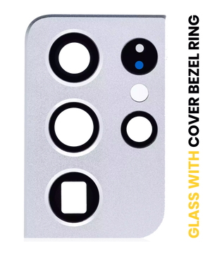 Back Camera Lens With Cover Bezel Ring Compatible For Samsung Galaxy S21 Ultra Replacement (Phantom Silver)