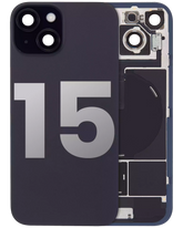 Back Glass With Steel Plate With Wireless NFC Charging MagSafe Magnet & Flashlight Flex Compatible For iPhone 15 (Used OEM Pull: Grade B) (Black)