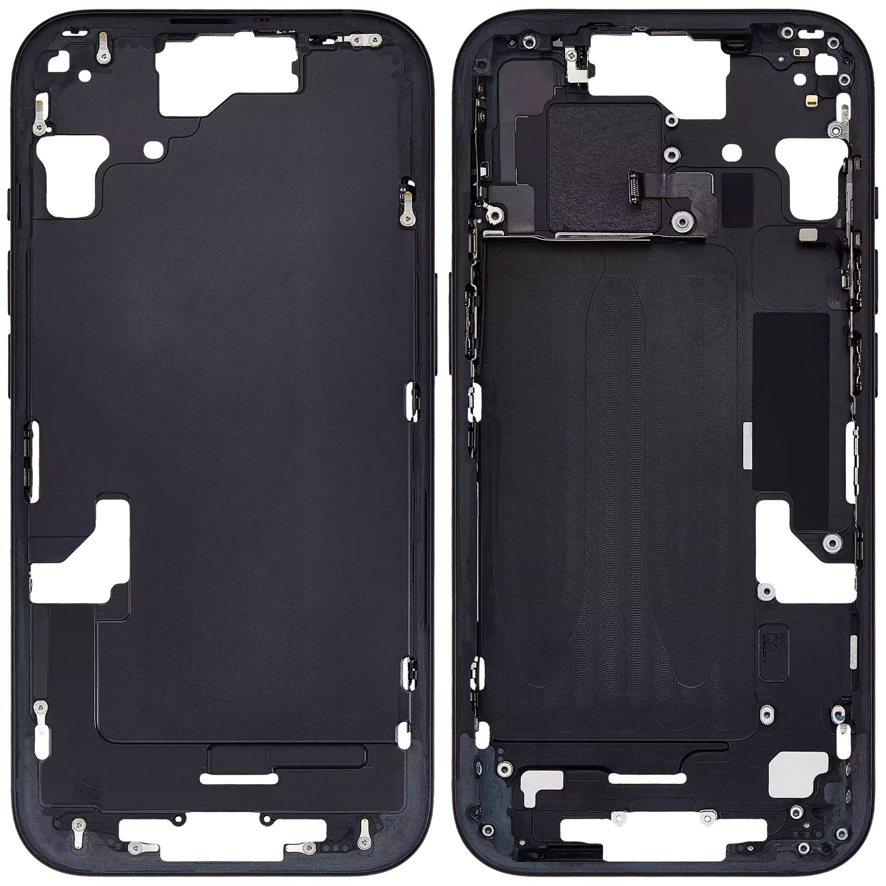 Mid-Frame Housing With Power And Volume Button Compatible For iPhone 15 (International Version) (Used OEM Pull: Grade A) (Black)