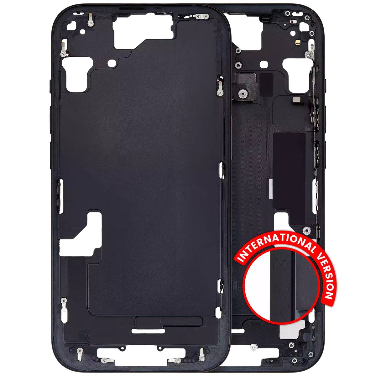 Mid-Frame Housing With Power And Volume Button Compatible For iPhone 15 (International Version) (Used OEM Pull: Grade A) (Black)