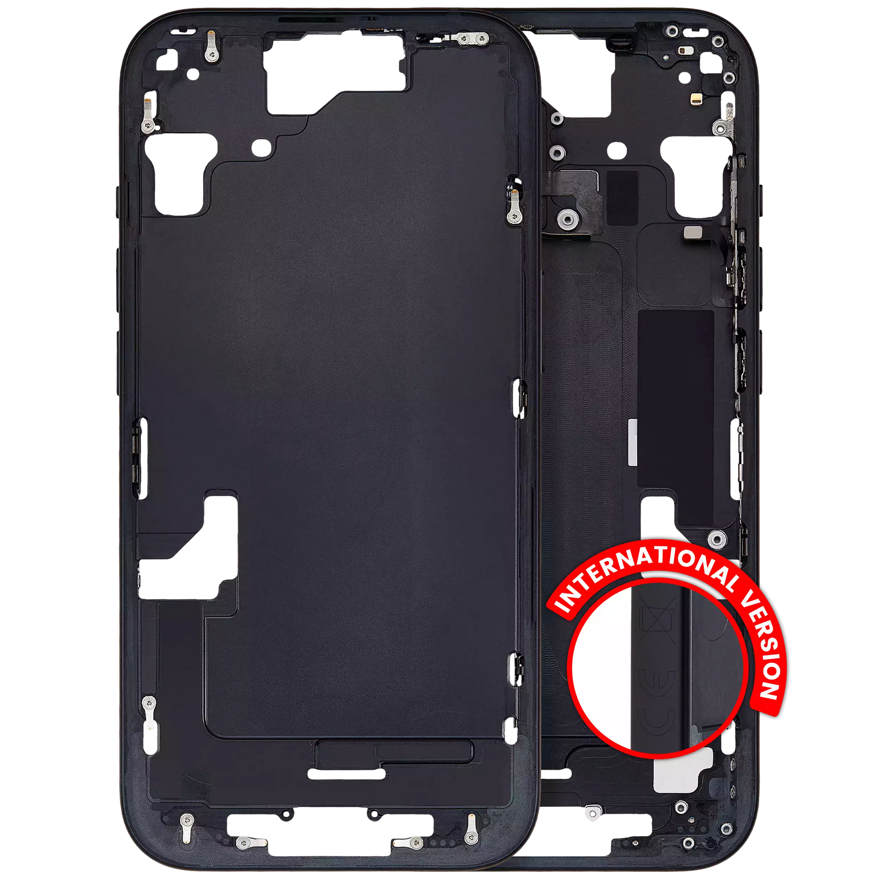 Mid-Frame Housing With Power And Volume Button Compatible For iPhone 15 (International Version) (Used OEM Pull: Grade A) (Black)