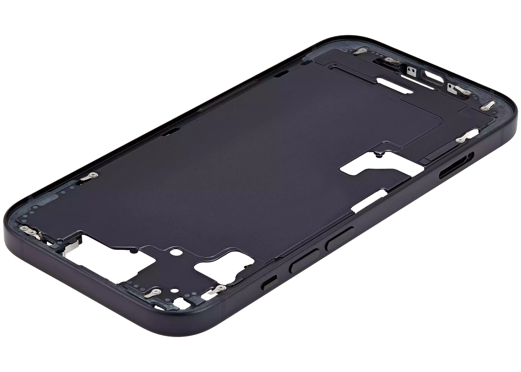 Mid-Frame Housing With Power And Volume Button Compatible For iPhone 15 (International Version) (Used OEM Pull: Grade A) (Black)