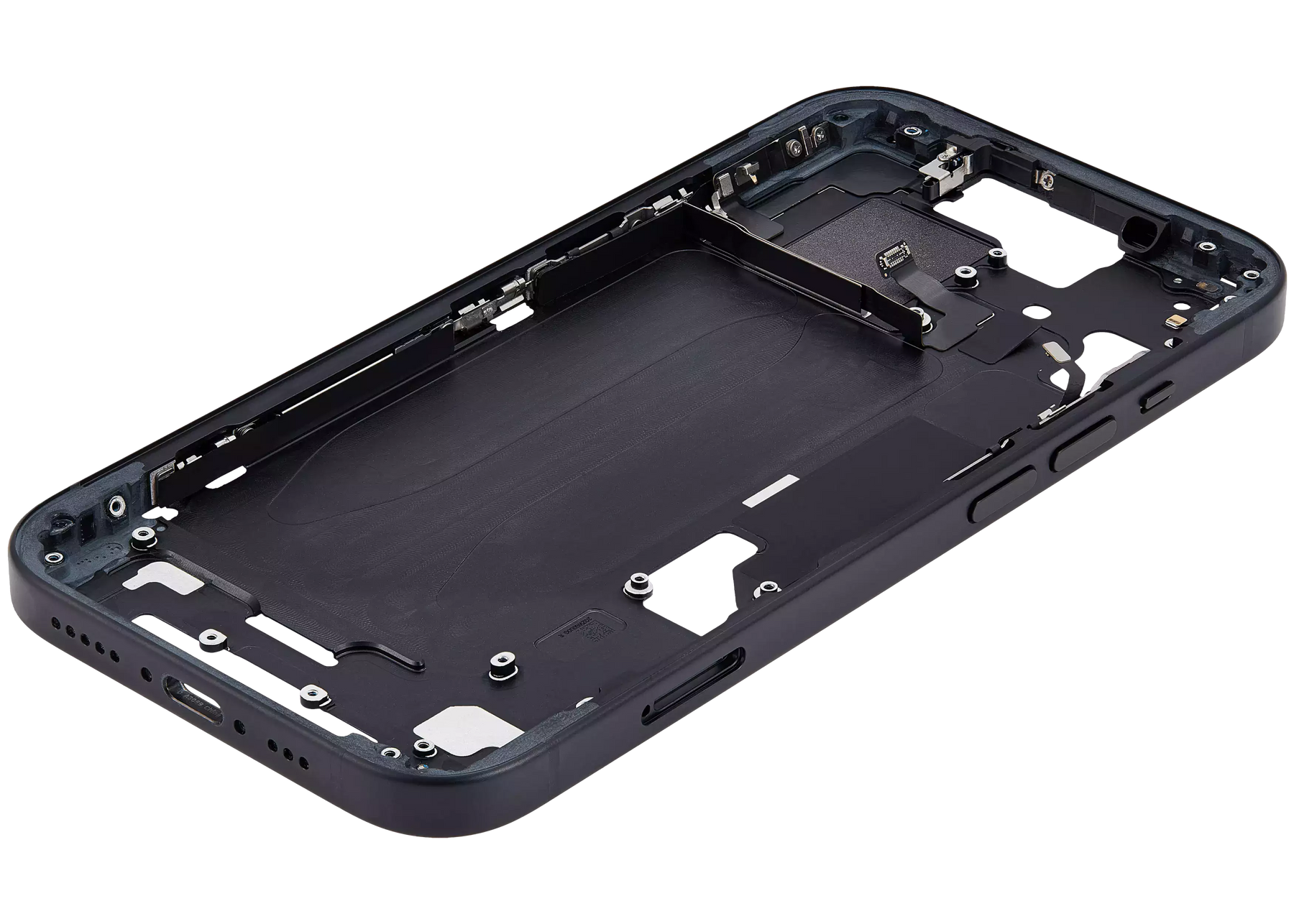 Mid-Frame Housing With Power And Volume Button Compatible For iPhone 15 (International Version) (Used OEM Pull: Grade A) (Black)