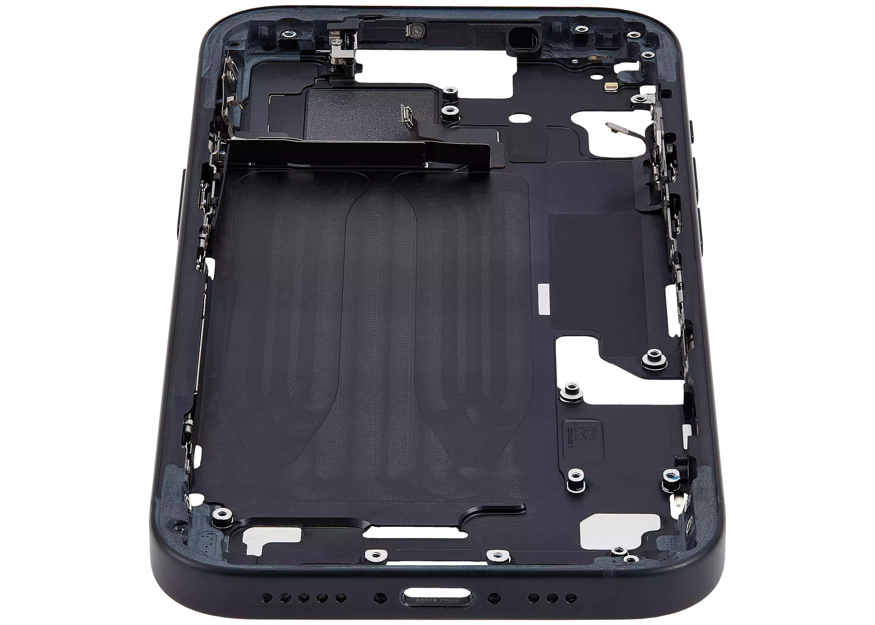 Mid-Frame Housing With Power And Volume Button Compatible For iPhone 15 (International Version) (Used OEM Pull: Grade A) (Black)