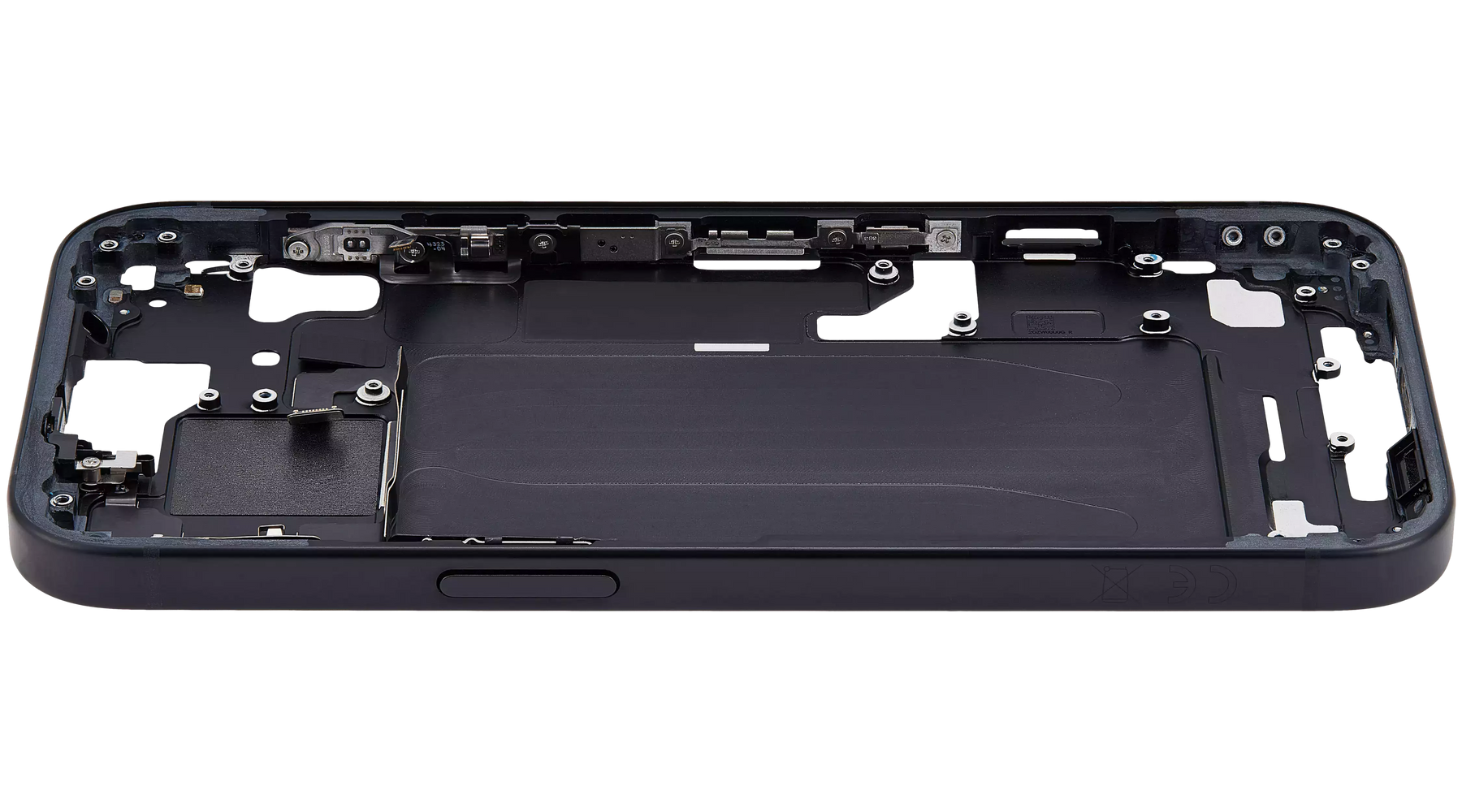 Mid-Frame Housing With Power And Volume Button Compatible For iPhone 15 (International Version) (Used OEM Pull: Grade A) (Black)