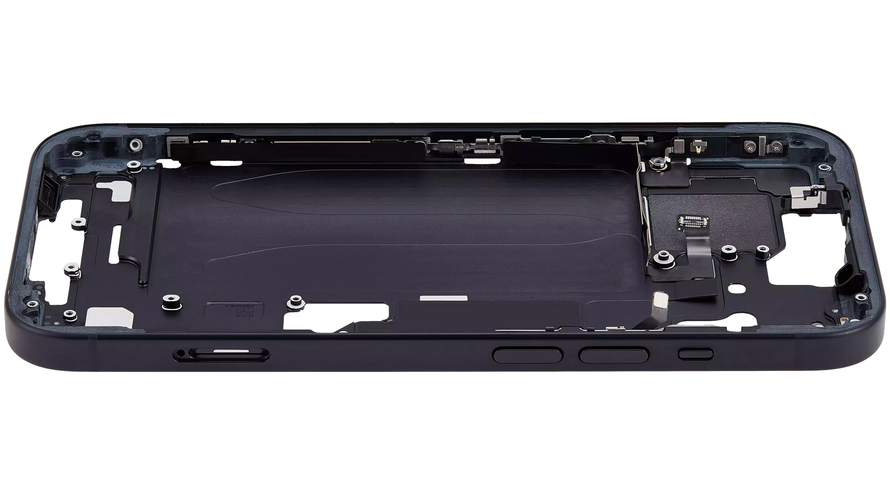 Mid-Frame Housing With Power And Volume Button Compatible For iPhone 15 (International Version) (Used OEM Pull: Grade A) (Black)