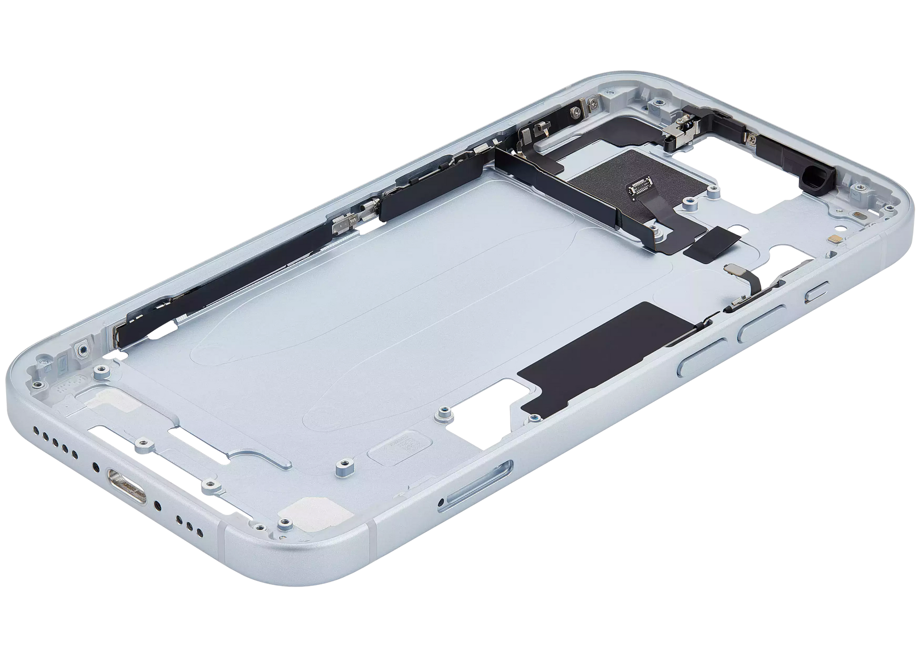 Mid-Frame Housing With Power And Volume Button Compatible For iPhone 15 (International Version) (Used OEM Pull: Grade A) (Blue)