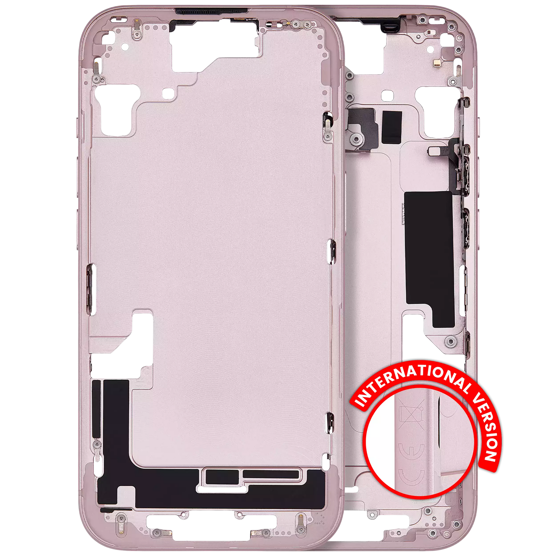 Mid-Frame Housing With Power And Volume Button Compatible For iPhone 15 (International Version) (Used OEM Pull: Grade A) (Pink)