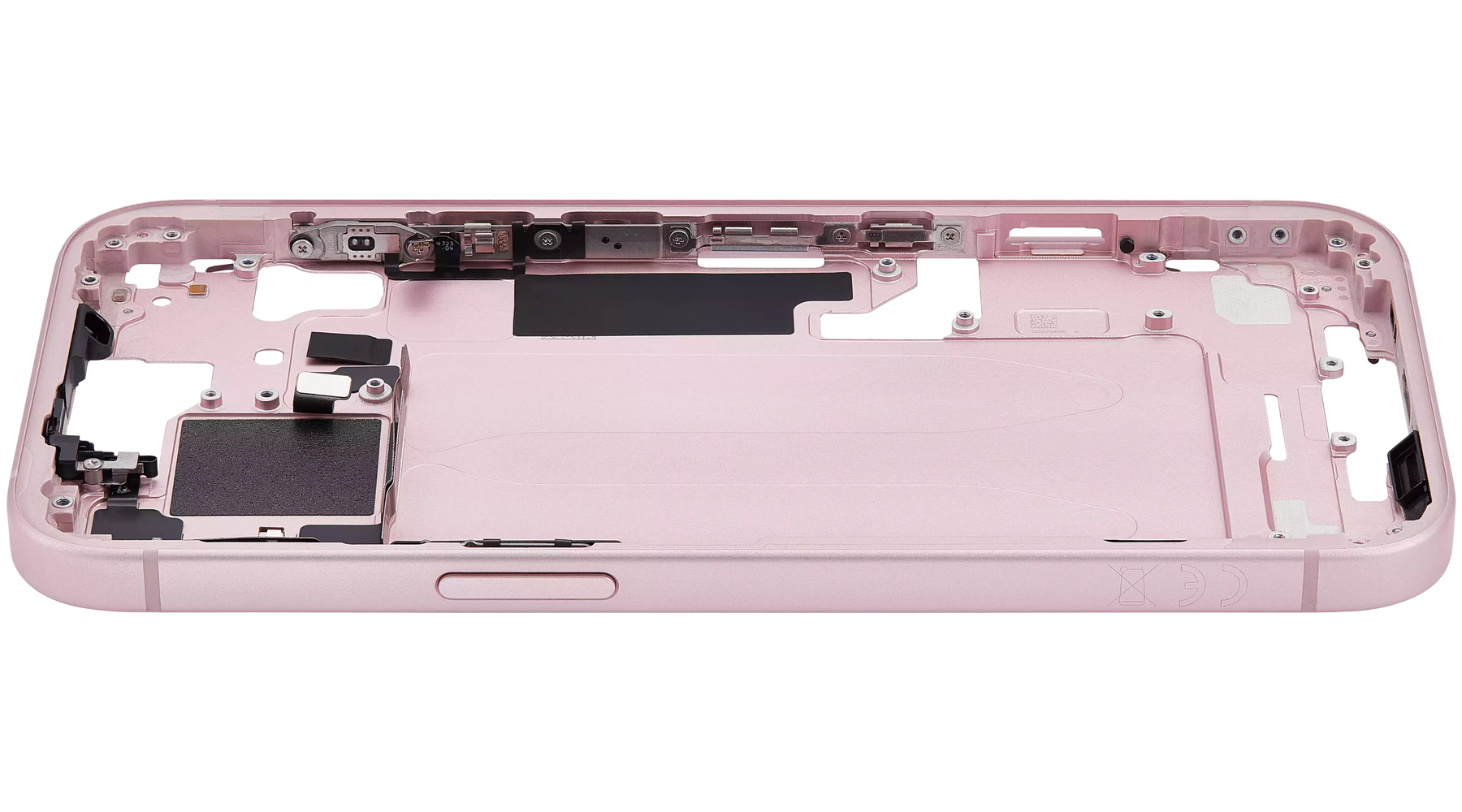 Mid-Frame Housing With Power And Volume Button Compatible For iPhone 15 (International Version) (Used OEM Pull: Grade A) (Pink)