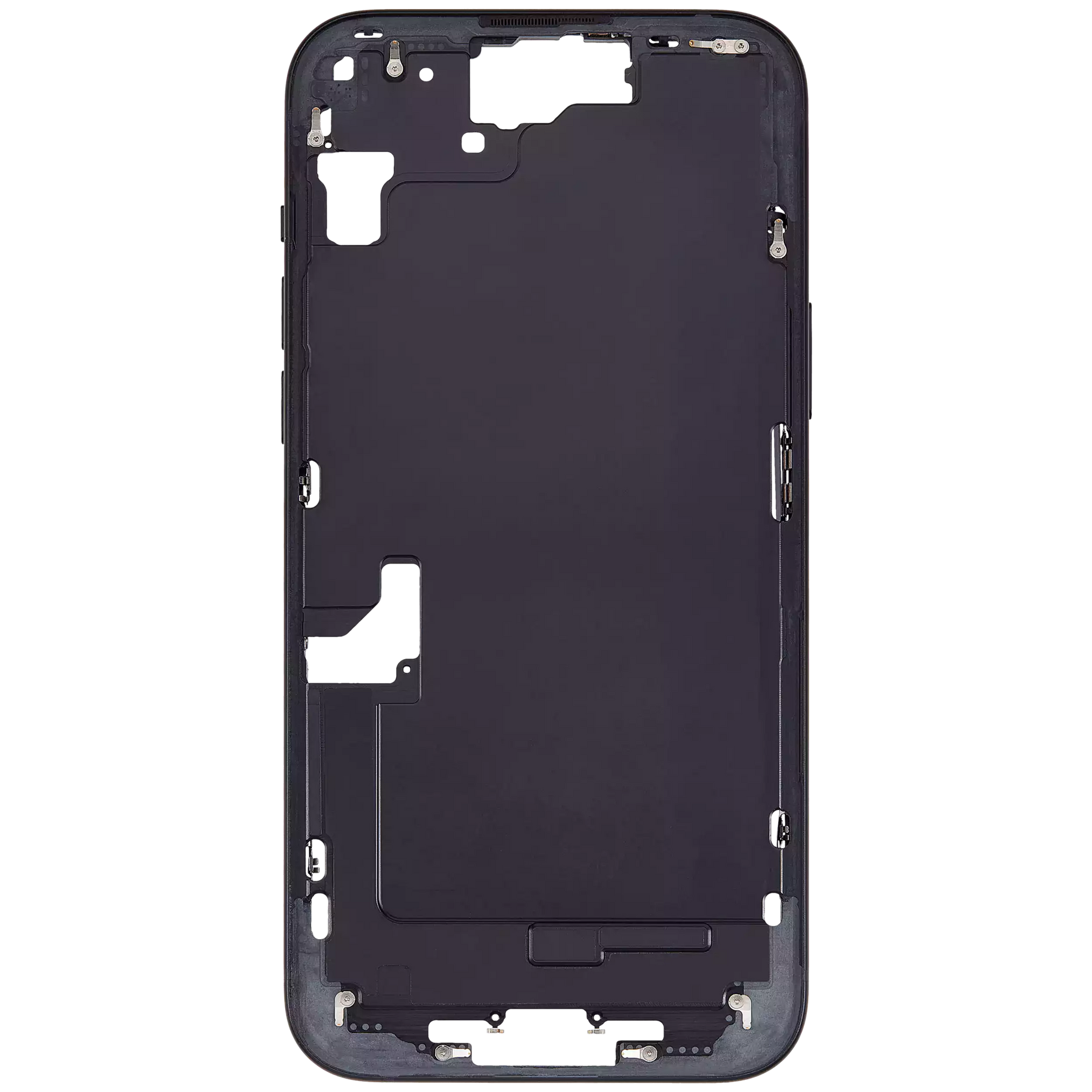 Mid-Frame Housing With Power And Volume Button Compatible For iPhone 15 Plus (International Version) (Used OEM Pull: Grade A) (Black)