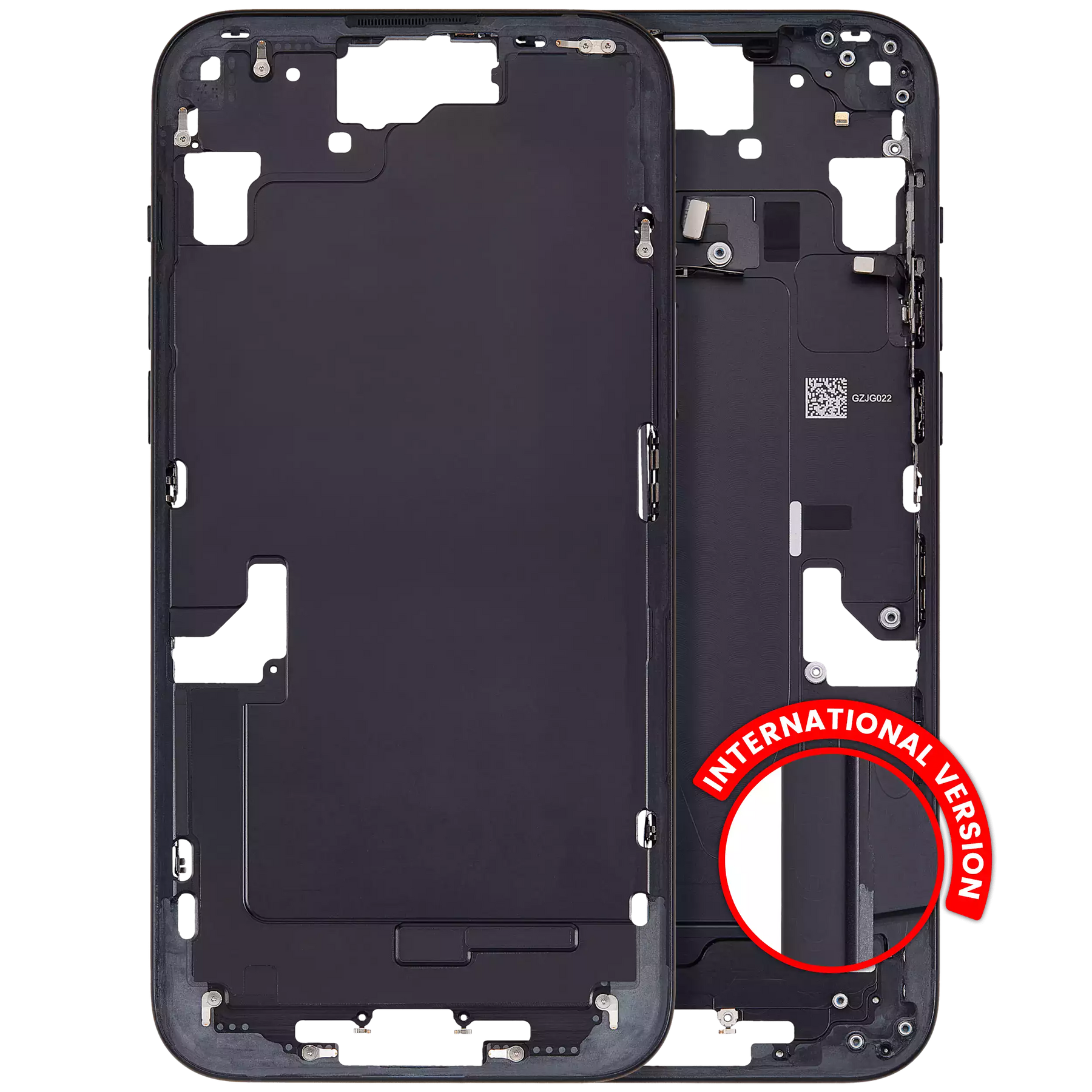 Mid-Frame Housing With Power And Volume Button Compatible For iPhone 15 Plus (International Version) (Used OEM Pull: Grade A) (Black)