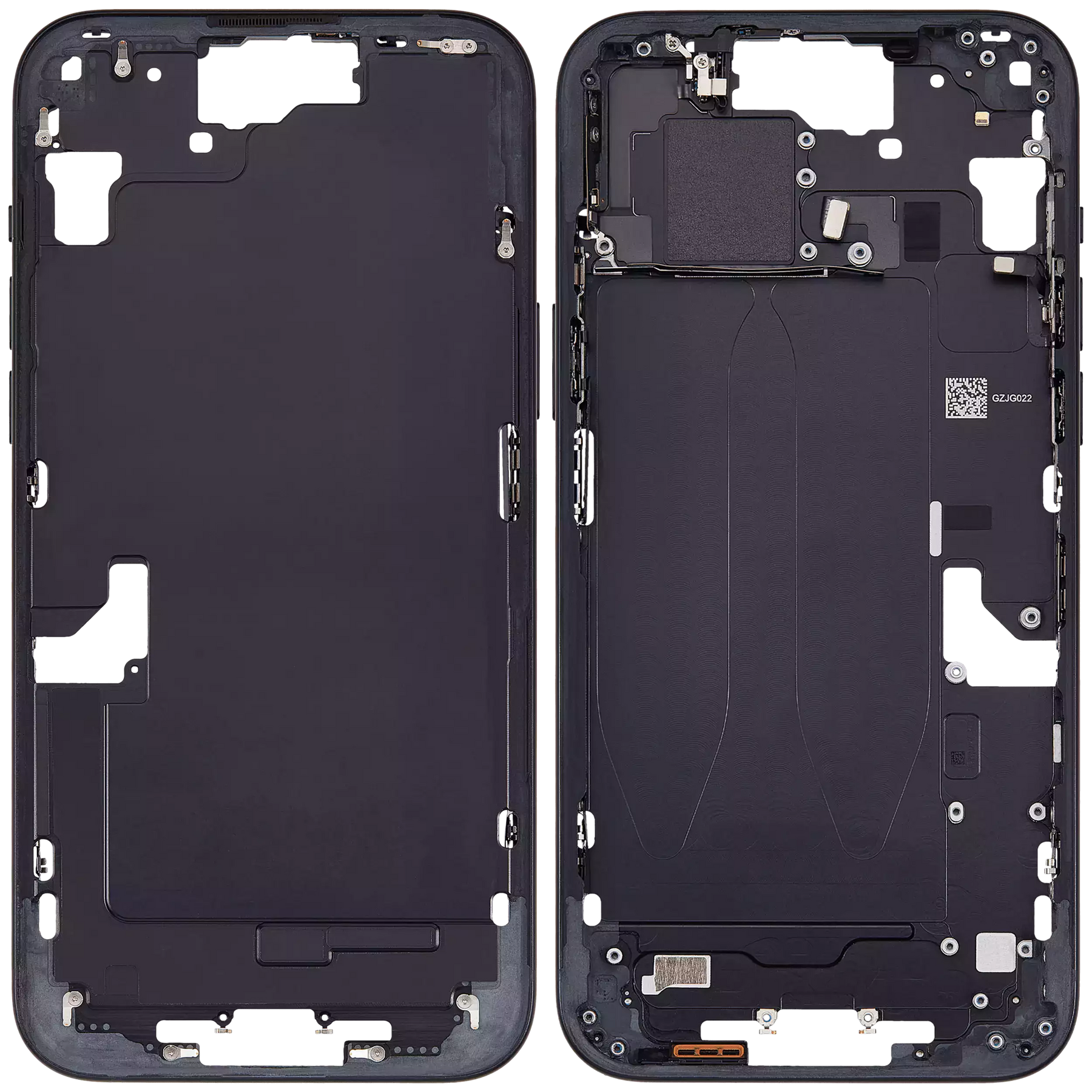 Mid-Frame Housing With Power And Volume Button Compatible For iPhone 15 Plus (International Version) (Used OEM Pull: Grade A) (Black)