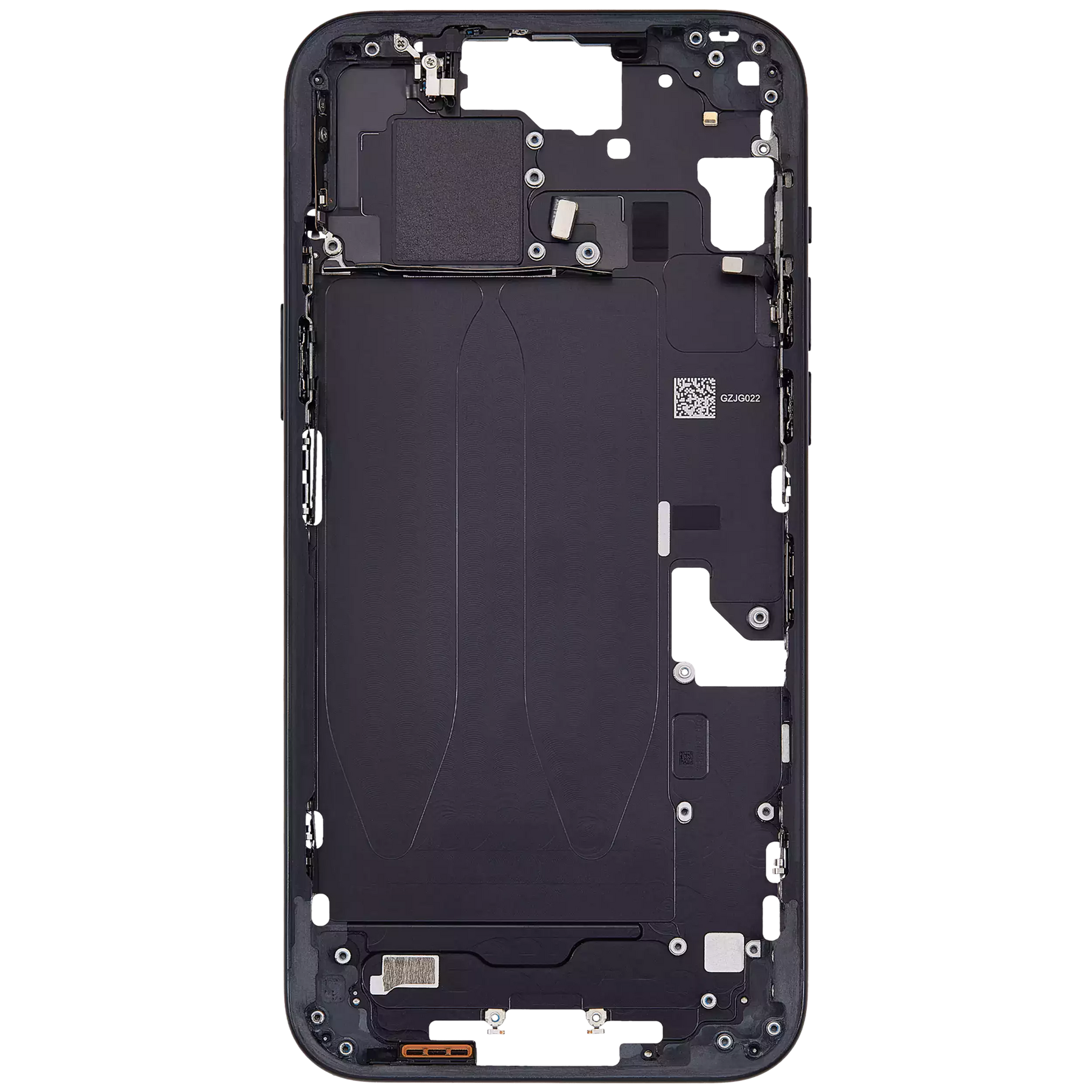 Mid-Frame Housing With Power And Volume Button Compatible For iPhone 15 Plus (International Version) (Used OEM Pull: Grade A) (Black)