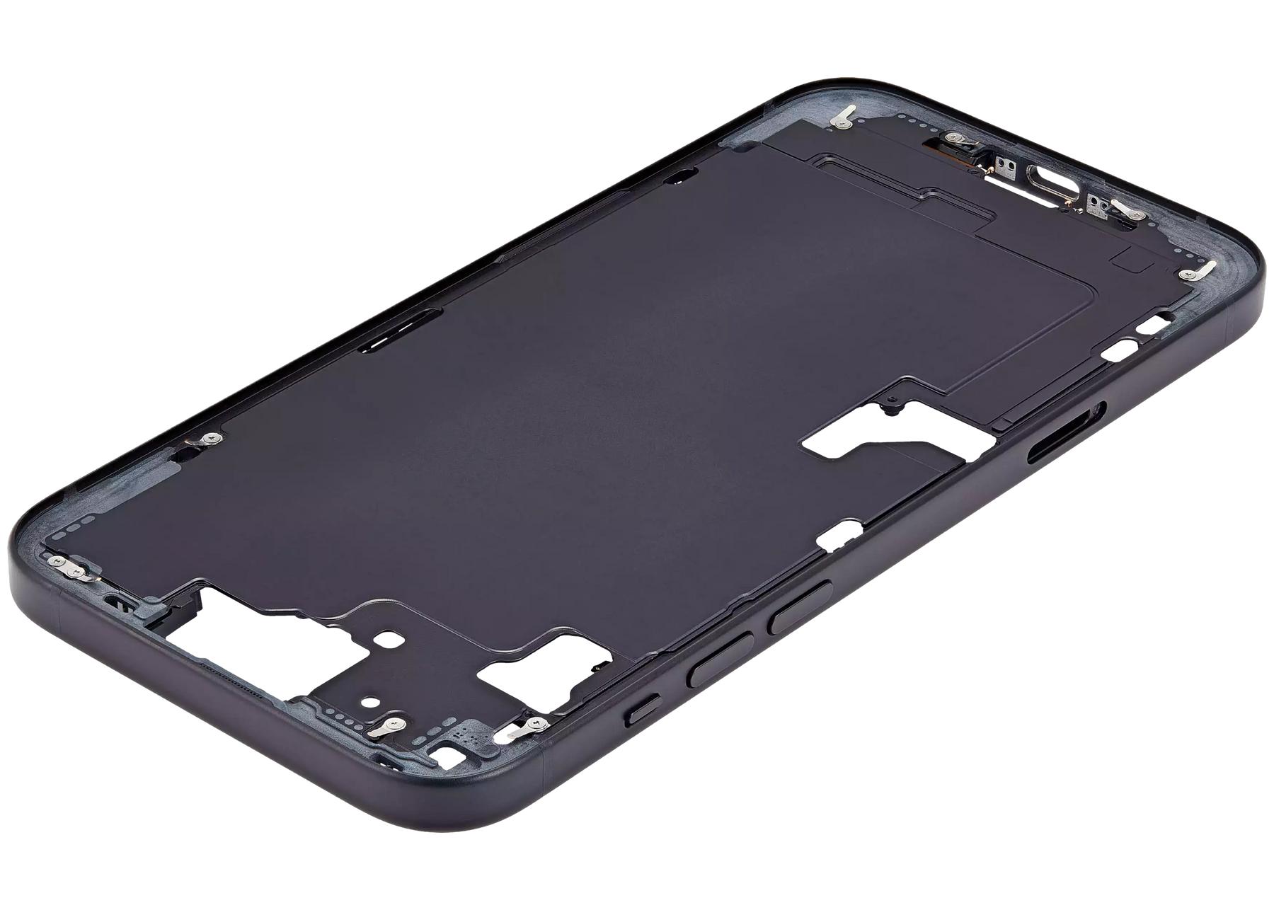 Mid-Frame Housing With Power And Volume Button Compatible For iPhone 15 Plus (International Version) (Used OEM Pull: Grade A) (Black)