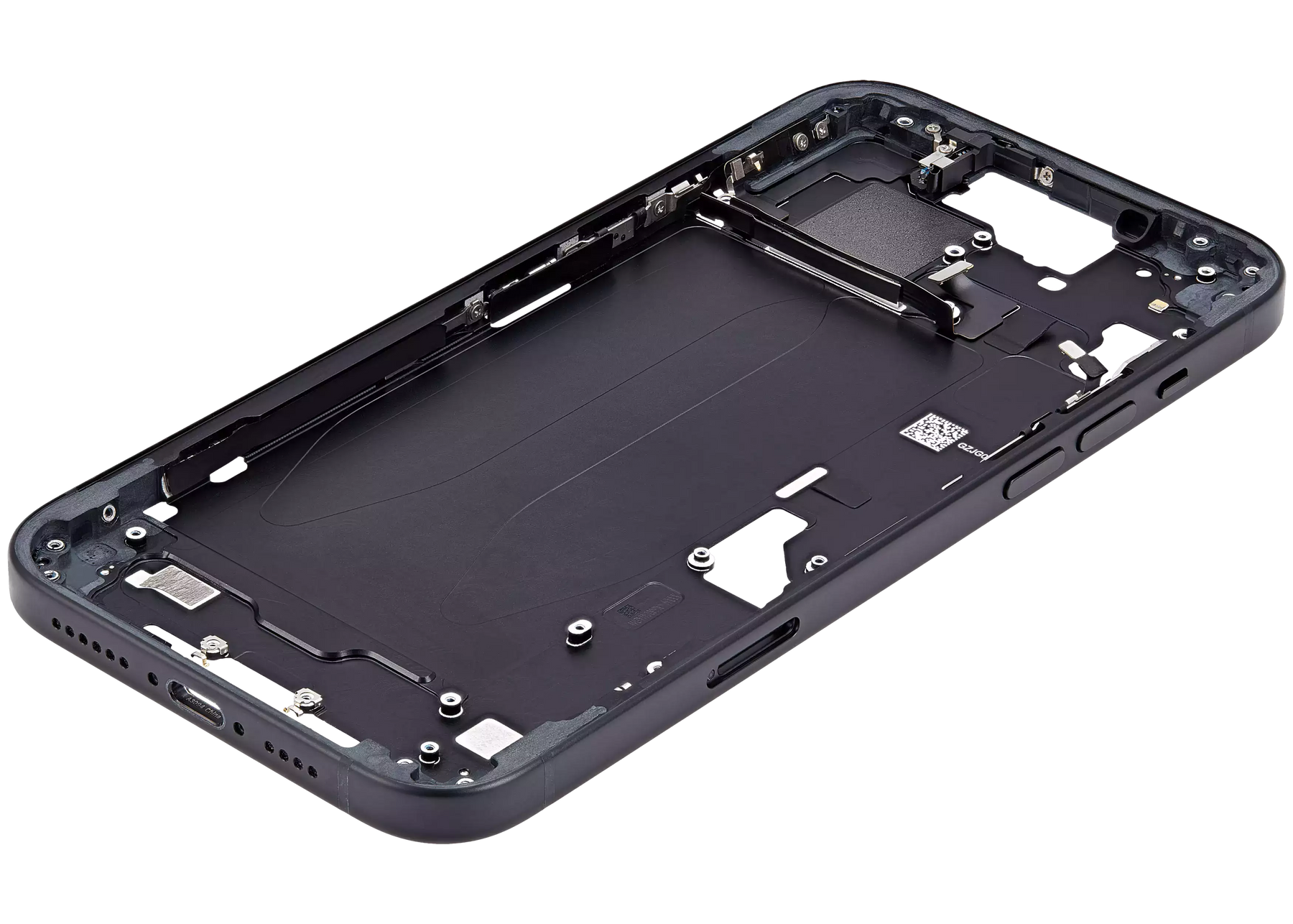 Mid-Frame Housing With Power And Volume Button Compatible For iPhone 15 Plus (International Version) (Used OEM Pull: Grade A) (Black)