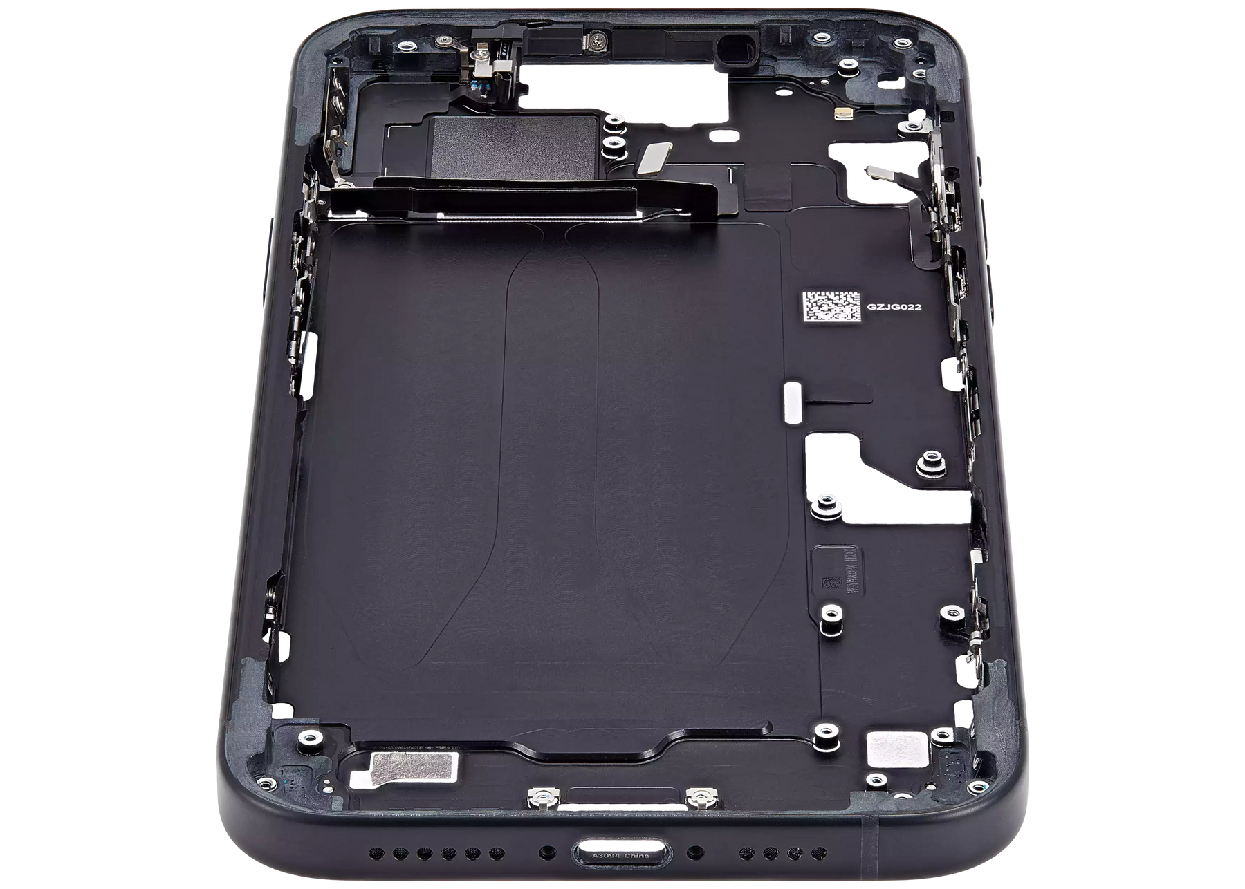 Mid-Frame Housing With Power And Volume Button Compatible For iPhone 15 Plus (International Version) (Used OEM Pull: Grade A) (Black)