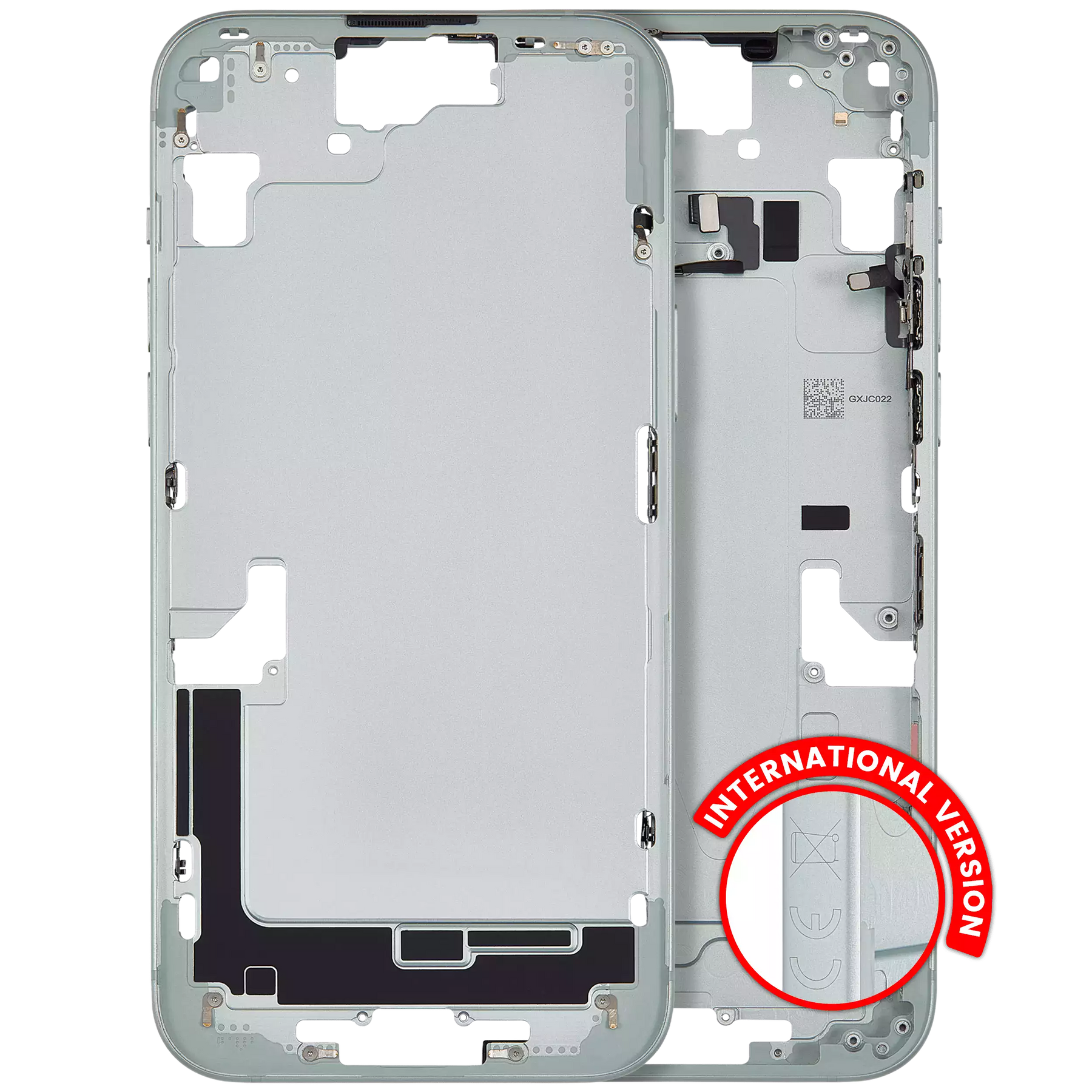 Mid-Frame Housing With Power And Volume Button Compatible For iPhone 15 Plus (International Version) (Used OEM Pull: Grade A) (Green)