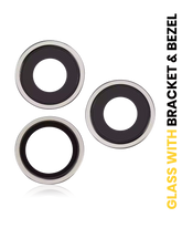 Back Camera Lens With Bracket & Bezel Compatible For iPhone 16 Pro / 16 Pro Max (White Titanium) (3 Piece Set) (Premium)