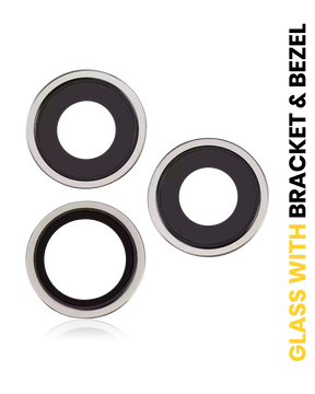 Back Camera Lens With Bracket & Bezel Compatible For iPhone 15 Pro Max (3 Piece Set) (Premium) (White Titanium)