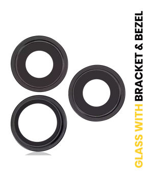 Back Camera Lens With Bracket & Bezel Compatible For iPhone 15 Pro Max (3 Piece Set) (Premium) (Black Titanium)