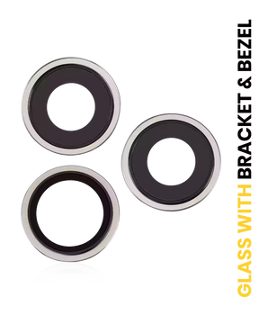 Back Camera Lens With Bracket & Bezel Compatible For iPhone 15 Pro Max (3 Piece Set) (Premium) (Natural Titanium)