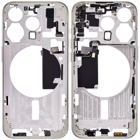Mid-Frame Housing With Power And Volume Button Compatible For iPhone 15 Pro (US Version) (Used OEM Pull: Grade A) (White Titanium)