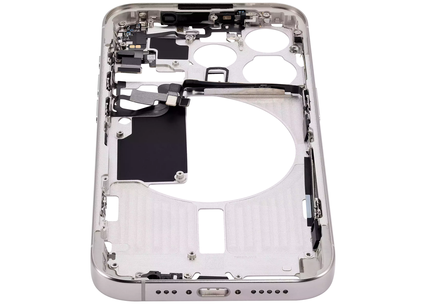 Mid-Frame Housing With Power And Volume Button Compatible For iPhone 15 Pro (US Version) (Used OEM Pull: Grade A) (White Titanium)
