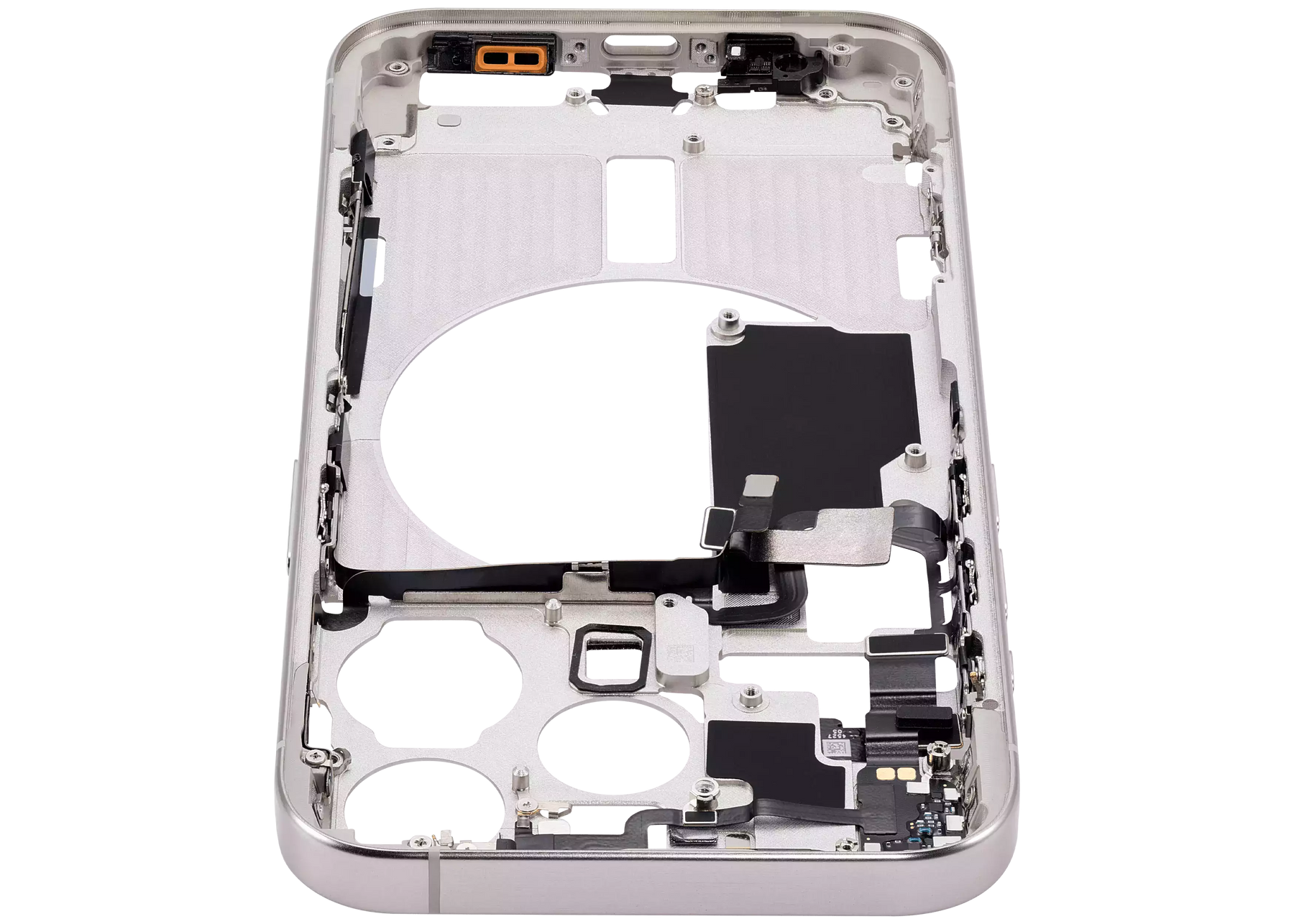 Mid-Frame Housing With Power And Volume Button Compatible For iPhone 15 Pro (US Version) (Used OEM Pull: Grade A) (White Titanium)