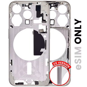 Mid-Frame Housing With Power And Volume Button Compatible For iPhone 15 Pro (US Version) (Used OEM Pull: Grade B) (White Titanium)
