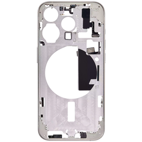 Mid-Frame Housing With Power And Volume Button Compatible For iPhone 15 Pro (US Version) (Used OEM Pull: Grade B) (White Titanium)
