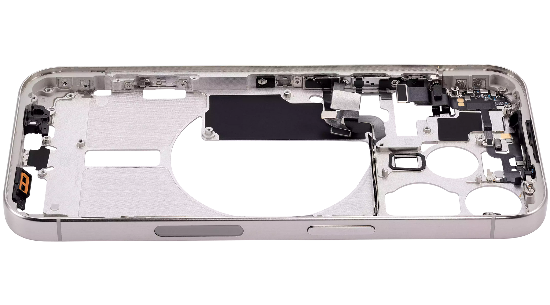 Mid-Frame Housing With Power And Volume Button Compatible For iPhone 15 Pro (US Version) (Used OEM Pull: Grade B) (White Titanium)