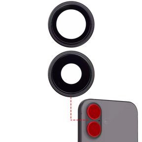 Back Camera Lens With Bracket & Bezel Compatible For iPhone 16 / 16 Plus (Black) (2 Piece Set) (Premium)