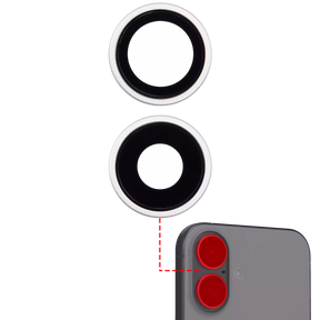 Back Camera Lens With Bracket & Bezel Compatible For iPhone 16 / 16 Plus (White) (2 Piece Set) (Premium)