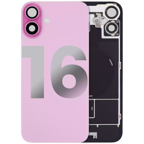 Back Glass With Steel Plate With Wireless NFC Charging MagSafe Magnet & Flashlight Flex Compatible For iPhone 16 (Used OEM Pull: Grade A) (Pink)