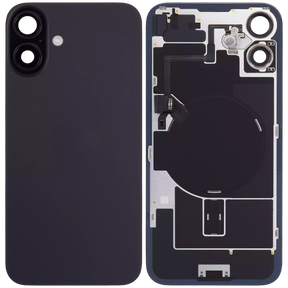 Back Glass With Steel Plate With Wireless NFC Charging MagSafe Magnet & Flashlight Flex Compatible For iPhone 16 (Used OEM Pull: Grade A) (Black)