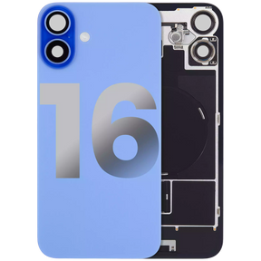Back Glass With Steel Plate With Wireless NFC Charging MagSafe Magnet & Flashlight Flex Compatible For iPhone 16 (Used OEM Pull: Grade A) (Ultramarine)
