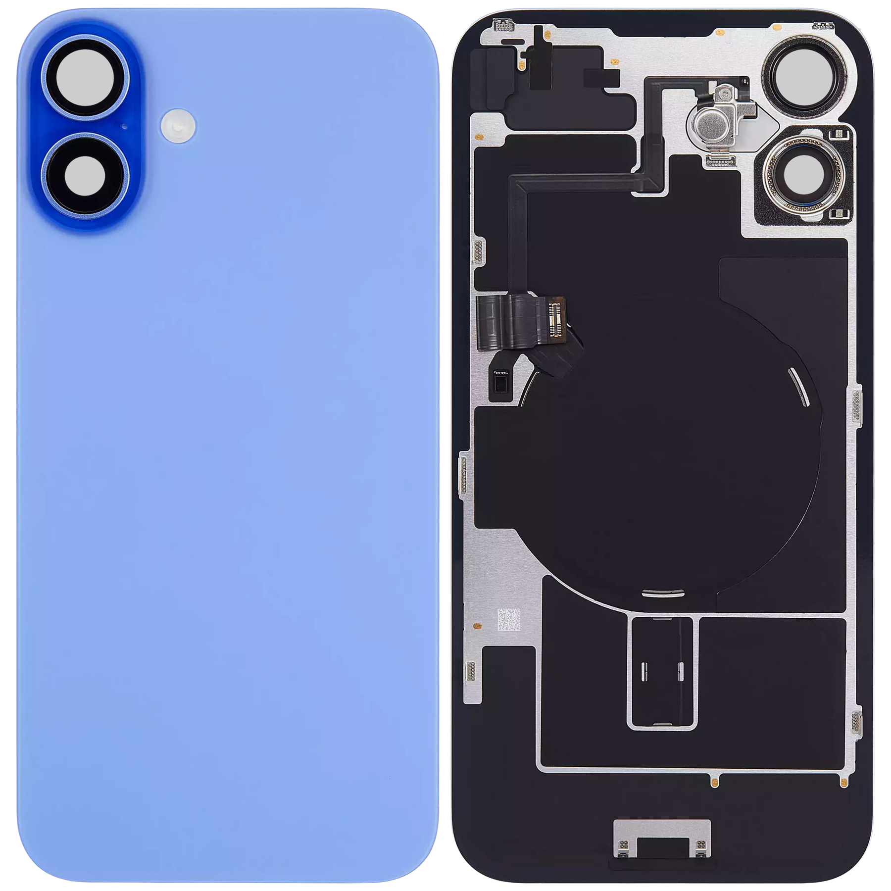 Back Glass With Steel Plate With Wireless NFC Charging MagSafe Magnet & Flashlight Flex Compatible For iPhone 16 (Used OEM Pull: Grade A) (Ultramarine)