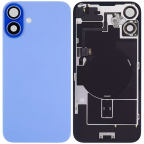 Back Glass With Steel Plate With Wireless NFC Charging MagSafe Magnet & Flashlight Flex Compatible For iPhone 16 (Used OEM Pull: Grade A) (Ultramarine)