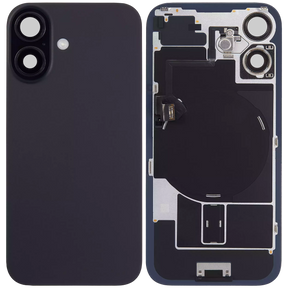 Back Glass With Steel Plate With Wireless NFC Charging MagSafe Magnet & Flashlight Flex Compatible For iPhone 16 Plus (Used OEM Pull: Grade A) (Black)