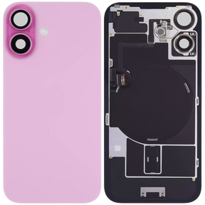 Back Glass With Steel Plate With Wireless NFC Charging MagSafe Magnet & Flashlight Flex Compatible For iPhone 16 Plus (Used OEM Pull: Grade A) (Pink)