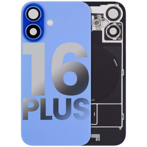 Back Glass With Steel Plate With Wireless NFC Charging MagSafe Magnet & Flashlight Flex Compatible For iPhone 16 Plus (Used OEM Pull: Grade A) (Ultramarine)