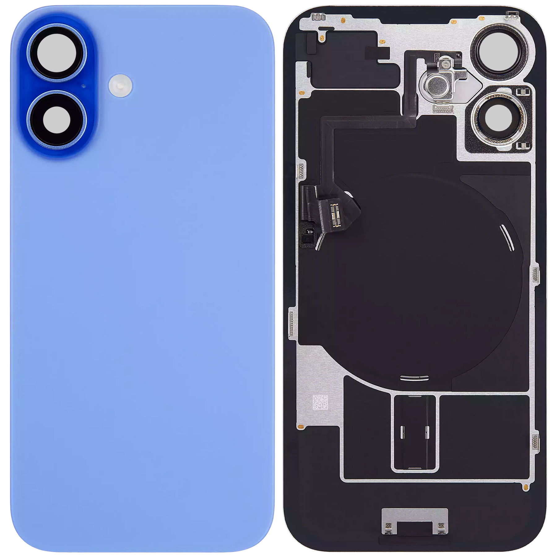 Back Glass With Steel Plate With Wireless NFC Charging MagSafe Magnet & Flashlight Flex Compatible For iPhone 16 Plus (Used OEM Pull: Grade A) (Ultramarine)